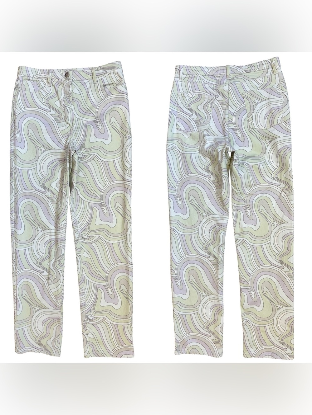 Aritzia Wilfred Free Pastel Green Purple White Swirl Print Melina Jeans Size 6